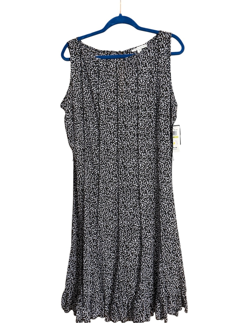 Sandra Darren Black and White Printed *Sheer Overlay* Sleeveless Midi Dress